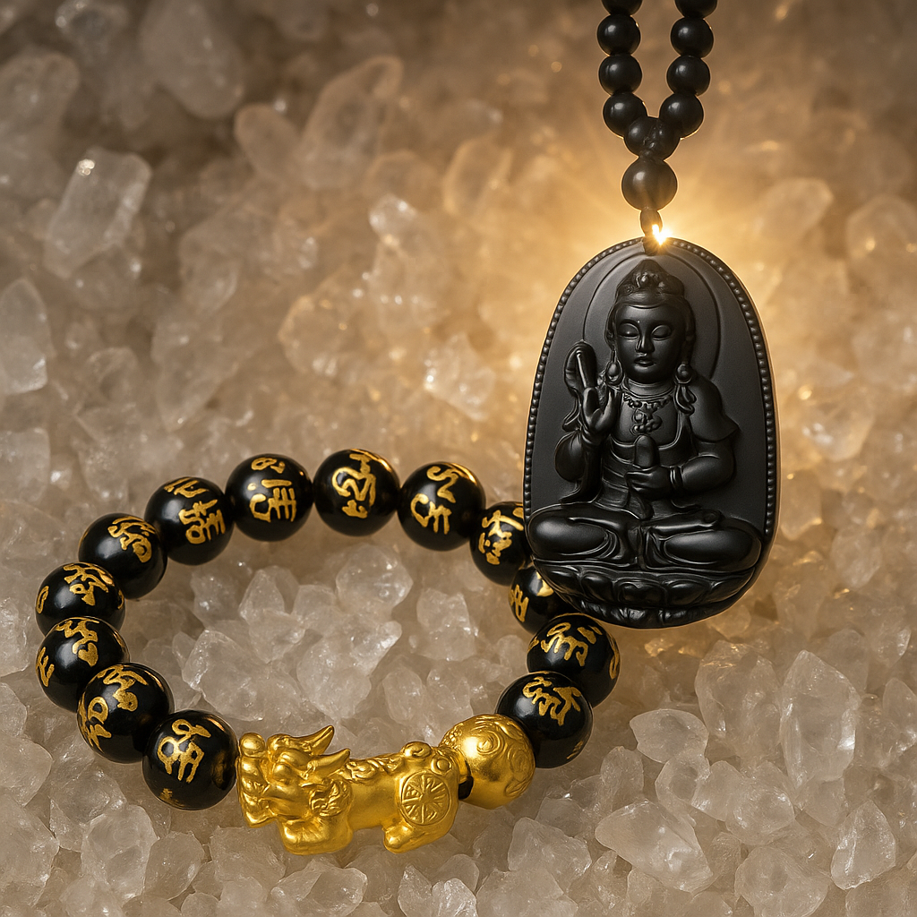 Combo 2 x 1  Pulsera + Medallón de Obsidiana