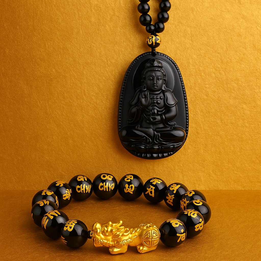Combo 2 x 1  Pulsera + Medallón de Obsidiana