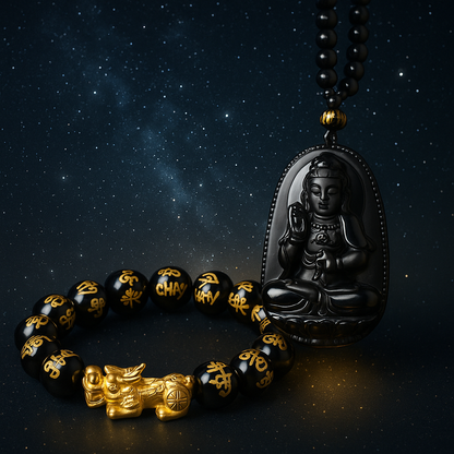 Combo 2 x 1  Pulsera + Medallón de Obsidiana