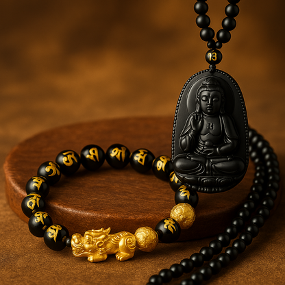 Combo 2 x 1  Pulsera + Medallón de Obsidiana